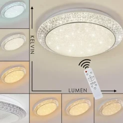 hofstein Éclairage Led|Plafonnier Parrita LED Blanc, 1 lumière, Télécommandes, Changeur de couleurs
