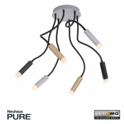 Luminaires Paul Neuhaus Éclairage Led|Plafonnier Paul Neuhaus PURE-GEMIN LED Aluminium, Laiton, Noir, 6 lumières
