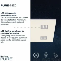 Luminaires Paul Neuhaus Éclairage Led|Plafonnier Paul Neuhaus PURE-NEO LED Aluminium, 4 lumières, Télécommandes