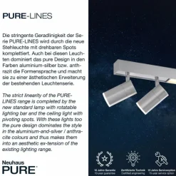 Luminaires Paul Neuhaus Éclairage Led|Plafonnier Paul Neuhaus PURE-LINES LED Aluminium, 1 lumière, Télécommandes