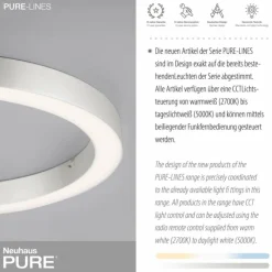 Luminaires Paul Neuhaus Éclairage Led|Plafonnier Paul Neuhaus PURE-LINES LED Argenté, 1 lumière, Télécommandes