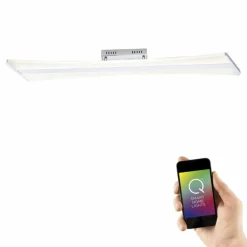 Plafonnier Paul Neuhaus Q-Riller LED Chrome, 2 lumières, Télécommandes, Changeur de couleurs
