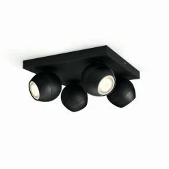 Plafonnier Philips Hue Buckram LED Noir, 4 lumières, Télécommandes
