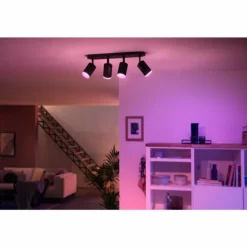 Plafonnier Philips Hue Fugato LED Noir, 4 lumières, Changeur de couleurs