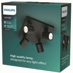Luminaires Philips Spots Et Projecteurs|Plafonnier Philips myLiving Runner Noir, 4 lumières