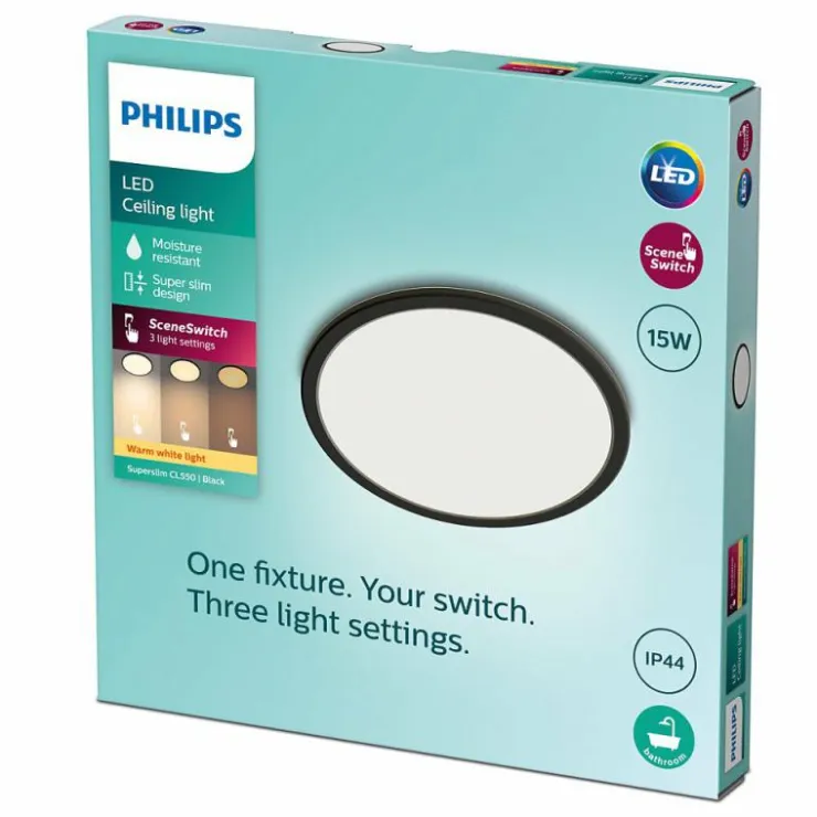 Luminaires Philips Éclairage Led|Plafonnier Philips Superslim CL550 LED Noir, 1 lumière