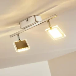 hofstein Spots Et Projecteurs|Plafonnier Piney LED Nickel mat, 2 lumières