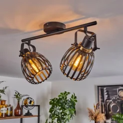 hofstein Spots Et Projecteurs|Plafonnier Pocho Laiton, Noir, 2 lumières