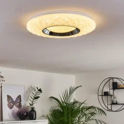 Plafonnier Roseto LED Chrome, Transparent, Blanc, 1 lumière, Télécommandes