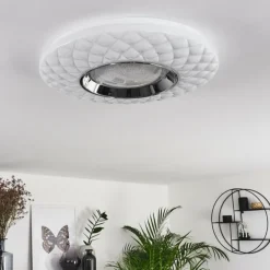 Plafonnier Roseto LED Chrome, Transparent, Blanc, 1 lumière, Télécommandes