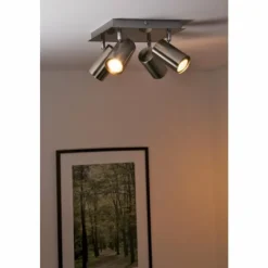 Luminaires Trio Spots Et Projecteurs|Plafonnier Trio 8024 Acier inoxydable, Nickel mat, 4 lumières