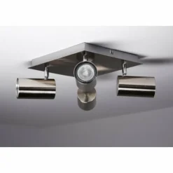 Luminaires Trio Spots Et Projecteurs|Plafonnier Trio 8024 Acier inoxydable, Nickel mat, 4 lumières