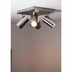 Luminaires Trio Spots Et Projecteurs|Plafonnier Trio 8024 Acier inoxydable, Nickel mat, 4 lumières