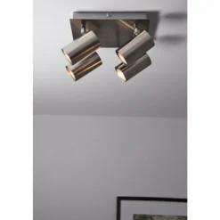 Luminaires Trio Spots Et Projecteurs|Plafonnier Trio 8024 Acier inoxydable, Nickel mat, 4 lumières