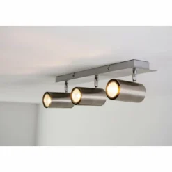 Luminaires Trio Spots Et Projecteurs|Plafonnier Trio 8024 Acier inoxydable, Nickel mat, 3 lumières