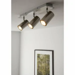 Luminaires Trio Spots Et Projecteurs|Plafonnier Trio 8024 Acier inoxydable, Nickel mat, 3 lumières