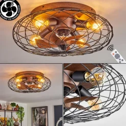 Plafonnier Wemude Brun, Noir, 4 lumières, Télécommandes