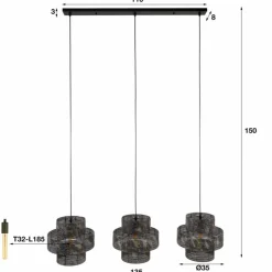 hofstein Suspensions|Reimonde Suspension Brun, Noir, 3 lumières