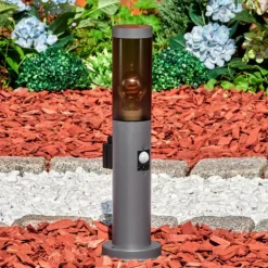 Sessa Prises électriques d'extérieur, Borne lumineuse, Eclairage de chemin Anthracite, 1 lumière, Détecteur de mouvement