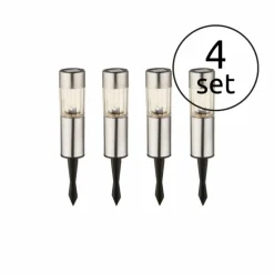 Set de bornes lumineuses solaires Globo LED Acier inoxydable, 4 lumières