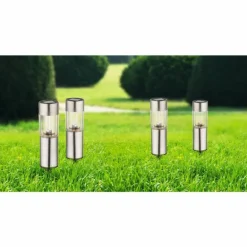 Set de bornes lumineuses solaires Globo LED Acier inoxydable, 4 lumières