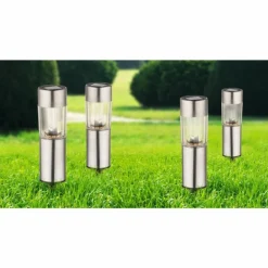 Set de bornes lumineuses solaires Globo LED Acier inoxydable, 4 lumières