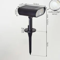 Spot de jardin Usmagama Solar LED Noir, 1 lumière, Détecteur de mouvement, Changeur de couleurs