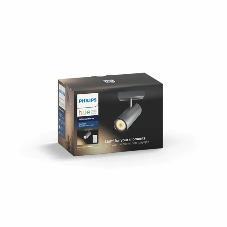 Spot de plafond, kit de base Philips Hue Ambiance White Buratto Argenté, 1 lumière, Télécommandes