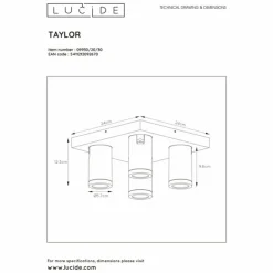 Luminaires Lucide Éclairage Led|Spot de plafond Lucide TAYLOR LED Noir, 4 lumières