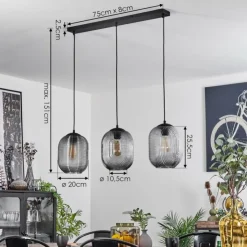 hofstein Suspensions|Suspension Crabinaille Noir, 3 lumières