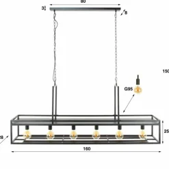 hofstein Suspensions|Suspension Decorate Anthracite, 6 lumières