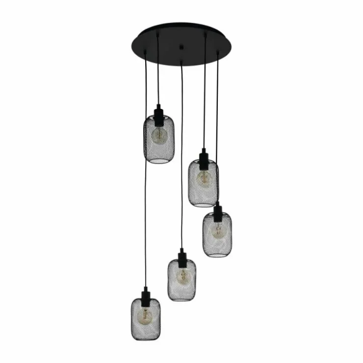 Luminaires Eglo Suspensions|Suspension Eglo WRINGTON Noir, 5 lumières