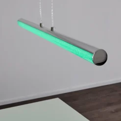 hofstein Suspensions|Suspension Flaut LED Chrome, 1 lumière, Télécommandes, Changeur de couleurs
