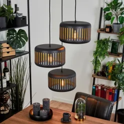 hofstein Suspensions|Suspension Fournie Noir, 3 lumières