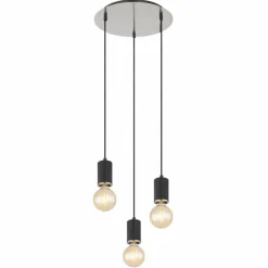 Luminaires Globo Lighting Suspensions|Suspension Globo JOSEBA Nickel mat, Noir, 3 lumières