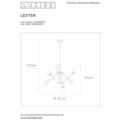 Luminaires Lucide Suspensions|Suspension Lucide LESTER Noir, 6 lumières