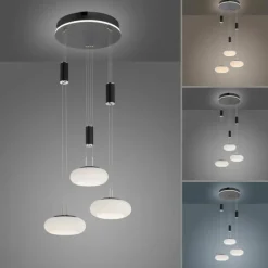 Suspension Paul Neuhaus Q-ETIENNE LED Noir, 3 lumières, Télécommandes