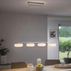 Suspension Paul-Neuhaus Q-ETIENNE LED Acier brossé, 4 lumières, Télécommandes