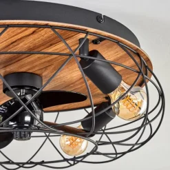 Tourais Plafonnier, Ventilateur de plafond lumineux LED Couleur bois, Noir, 4 lumières, Télécommandes