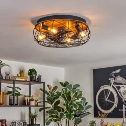 Tourais Plafonnier, Ventilateur de plafond lumineux LED Couleur bois, Noir, 4 lumières, Télécommandes