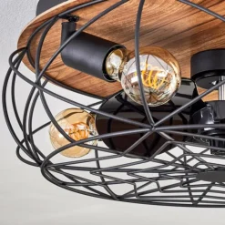 Tourais Plafonnier, Ventilateur de plafond lumineux LED Couleur bois, Noir, 4 lumières, Télécommandes