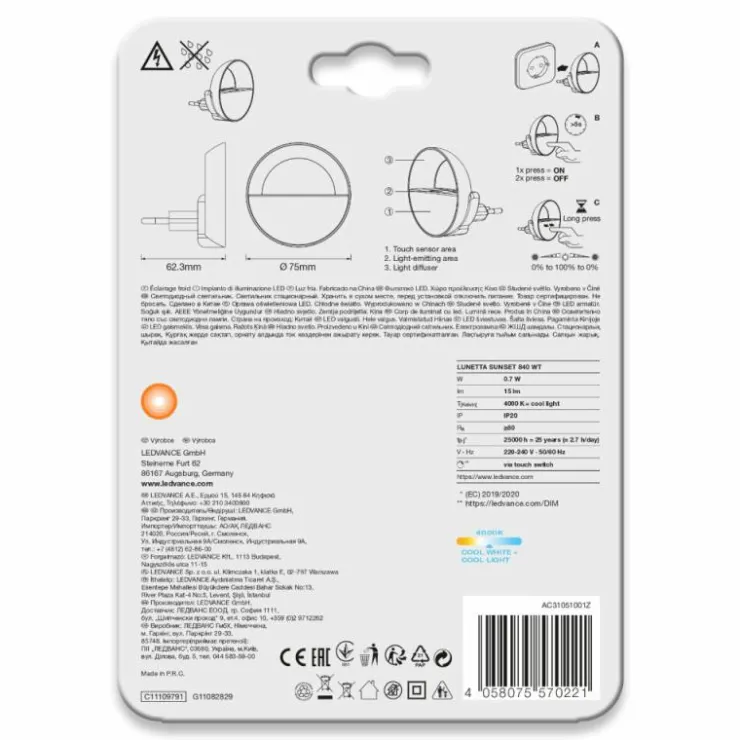 Luminaires Ledvance Éclairage Led|veilleuse LEDVANCE LUNETTA Blanc, 1 lumière