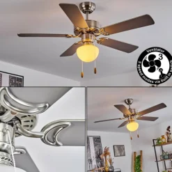 Ventilateur de plafond Apiao Brun, Couleur bois, Argenté, 1 lumière