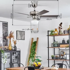 Ventilateur de plafond Apiao Brun, Couleur bois, Argenté, 1 lumière