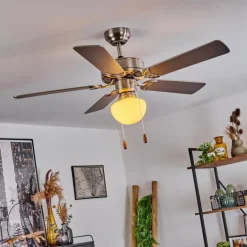 Ventilateur de plafond Apiao Brun, Couleur bois, Argenté, 1 lumière