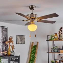 Ventilateur de plafond Apiao Brun, Couleur bois, Argenté, 1 lumière
