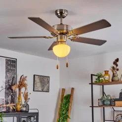 Ventilateur de plafond Apiao Brun, Couleur bois, Argenté, 1 lumière