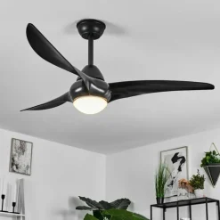 Ventilateur de plafond Malloa LED Noir, 1 lumière, Télécommandes