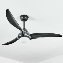 Ventilateur de plafond Malloa LED Noir, 1 lumière, Télécommandes