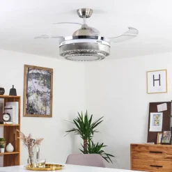 Ventilateur de plafond Bendigo LED Nickel mat, Transparent, 1 lumière